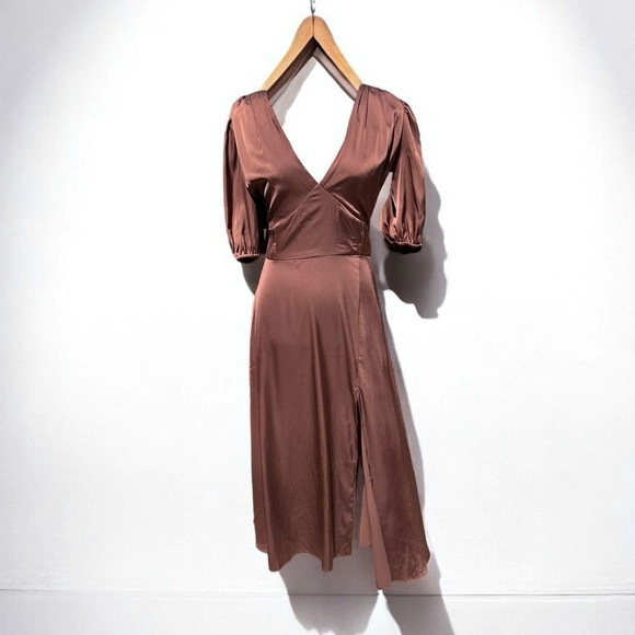 🌻ALEXIA ADMOR V-neck Puff Sleeve Midi Dress In Brown Size 12 | Excellent Cond. - Picture 2 of 11